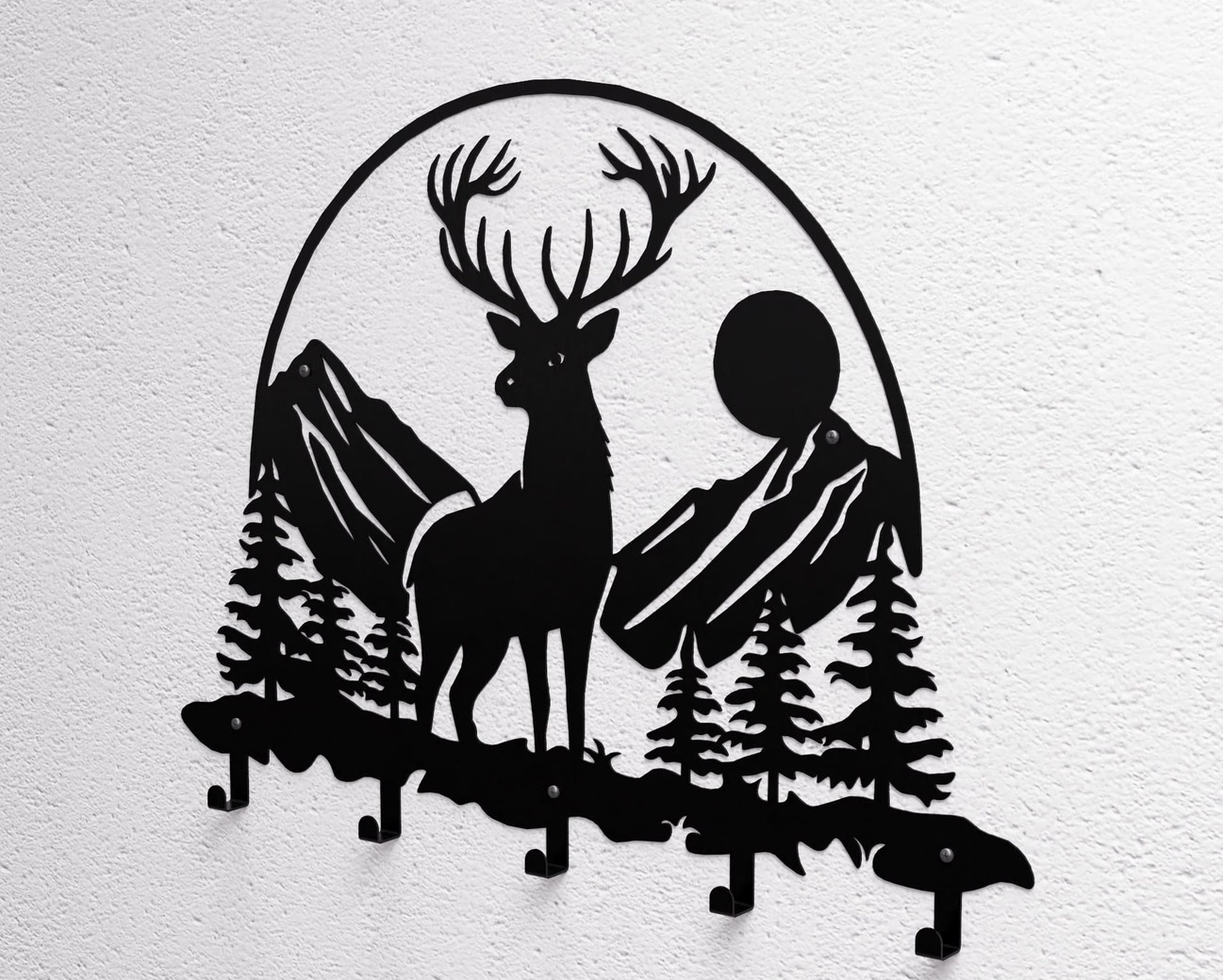 Deer in the Mountain Wall-Mounted Coat Rack V1. DXF, SVG files for plasma, laser cutting. Wall Coatrack. Фото 11
