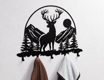 Deer in the Mountain Wall-Mounted Coat Rack V1. DXF, SVG files for plasma, laser cutting. Wall Coatrack