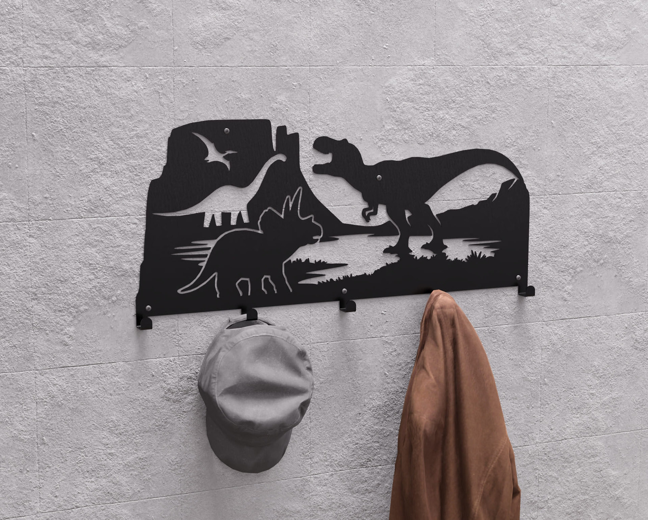 Dinosaurs Wall-Mounted Coat Rack. DXF, SVG files for plasma, laser cutting. Wall Coatrack