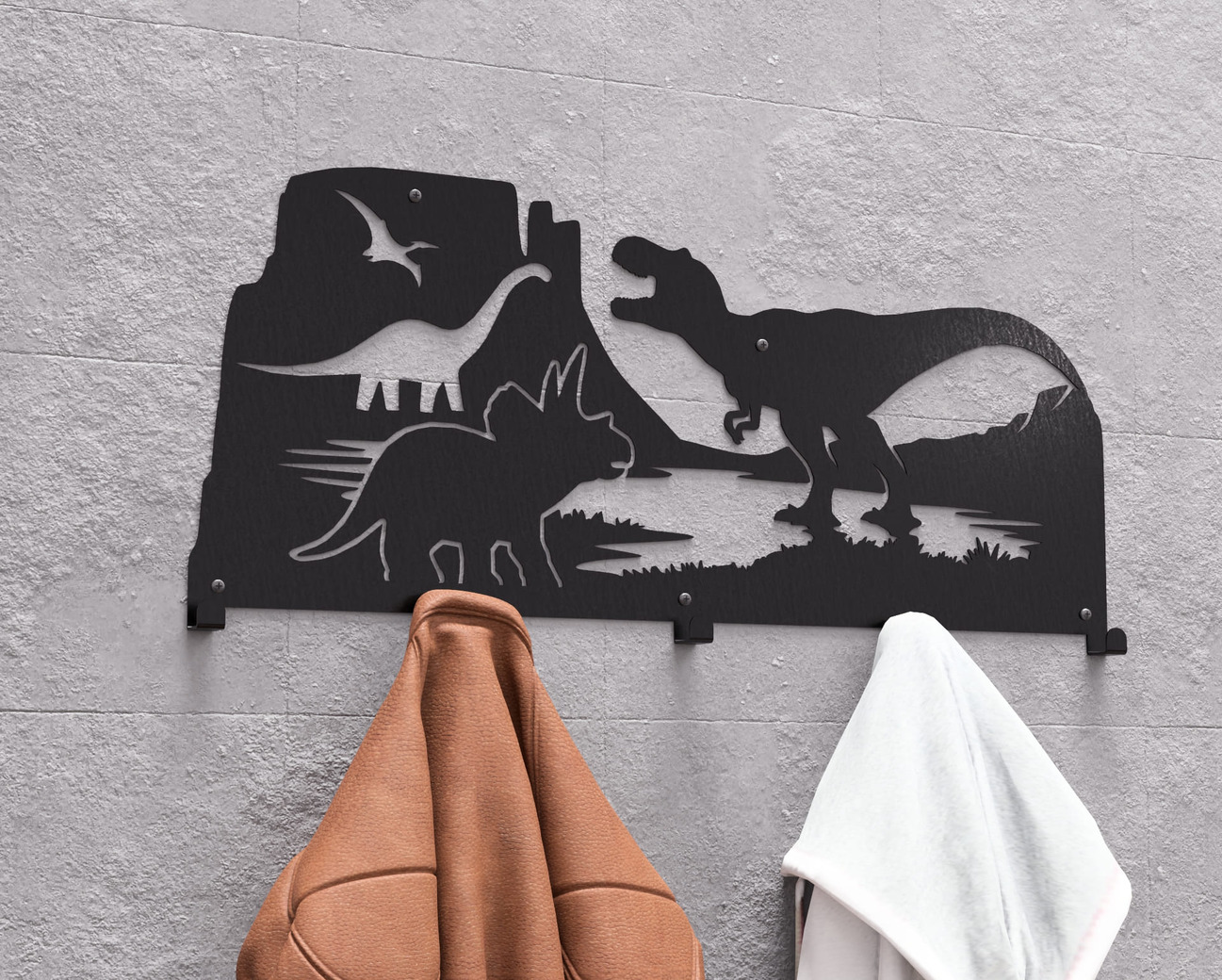 Dinosaurs Wall-Mounted Coat Rack. DXF, SVG files for plasma, laser cutting. Wall Coatrack. Фото 3