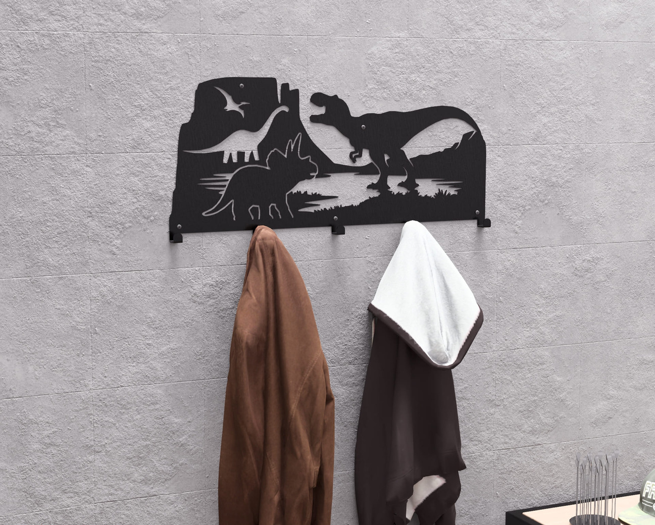 Dinosaurs Wall-Mounted Coat Rack. DXF, SVG files for plasma, laser cutting. Wall Coatrack. Фото 5
