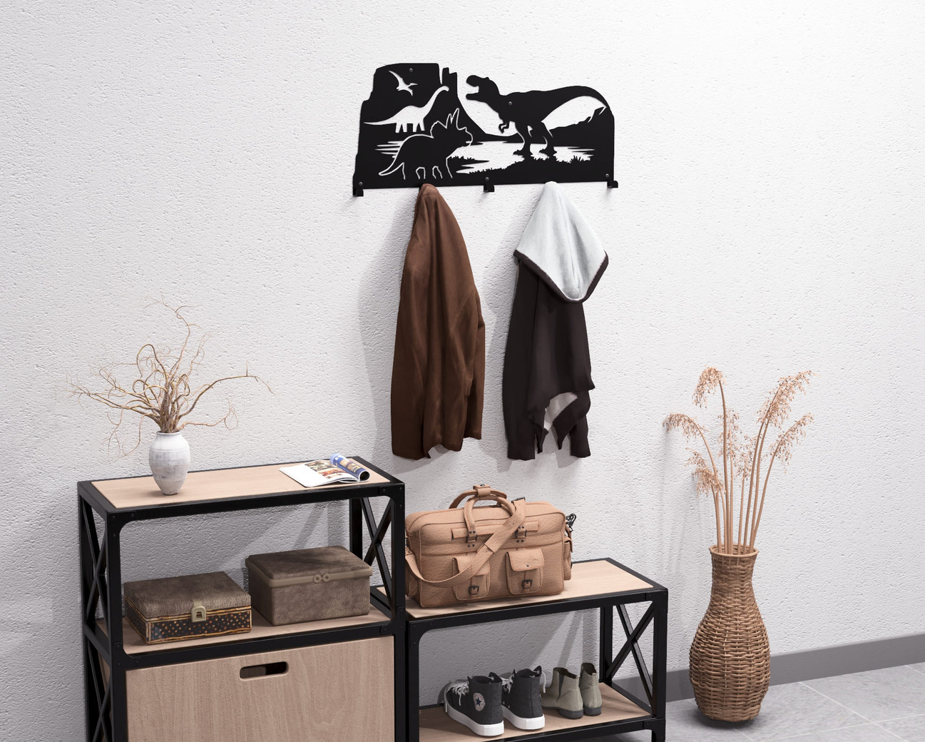Dinosaurs Wall-Mounted Coat Rack. DXF, SVG files for plasma, laser cutting. Wall Coatrack. Фото 6