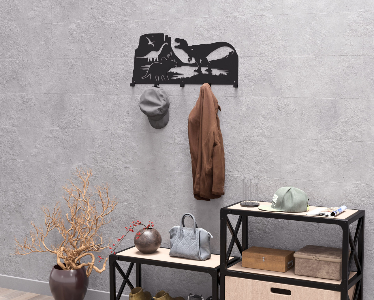 Dinosaurs Wall-Mounted Coat Rack. DXF, SVG files for plasma, laser cutting. Wall Coatrack. Фото 8