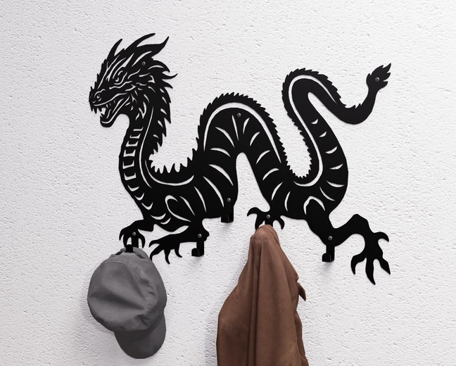 Dragon Wall-Mounted Coat Rack. DXF, SVG files for plasma, laser cutting. Wall Coatrack