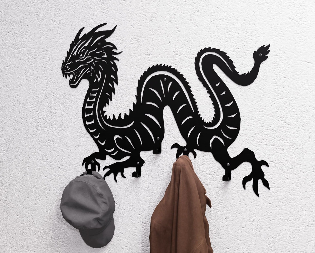 Dragon Wall-Mounted Coat Rack. DXF, SVG files for plasma, laser cutting. Wall Coatrack