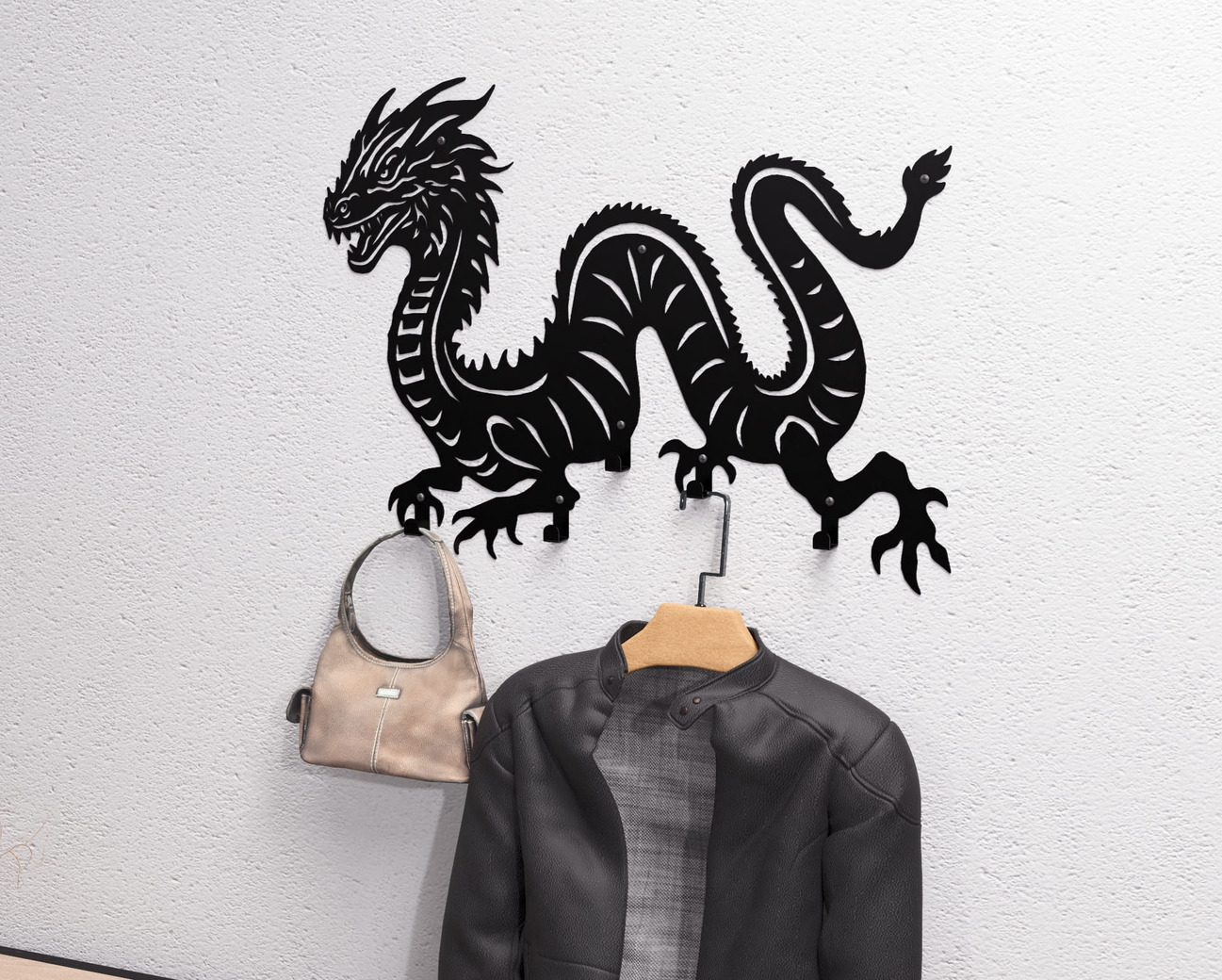 Dragon Wall-Mounted Coat Rack. DXF, SVG files for plasma, laser cutting. Wall Coatrack. Фото 2