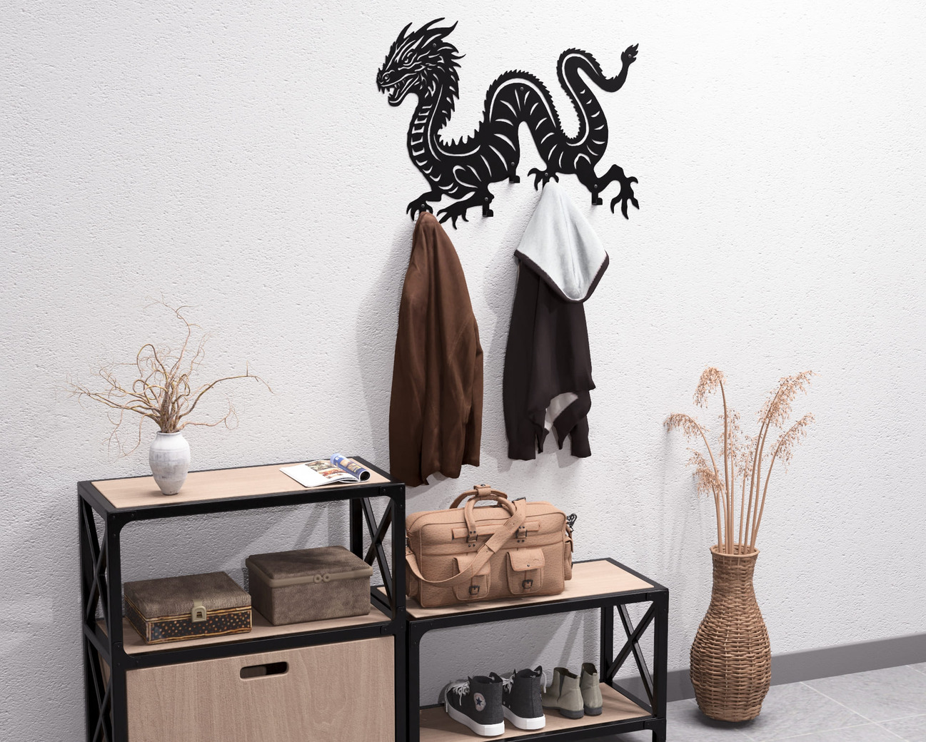 Dragon Wall-Mounted Coat Rack. DXF, SVG files for plasma, laser cutting. Wall Coatrack. Фото 6
