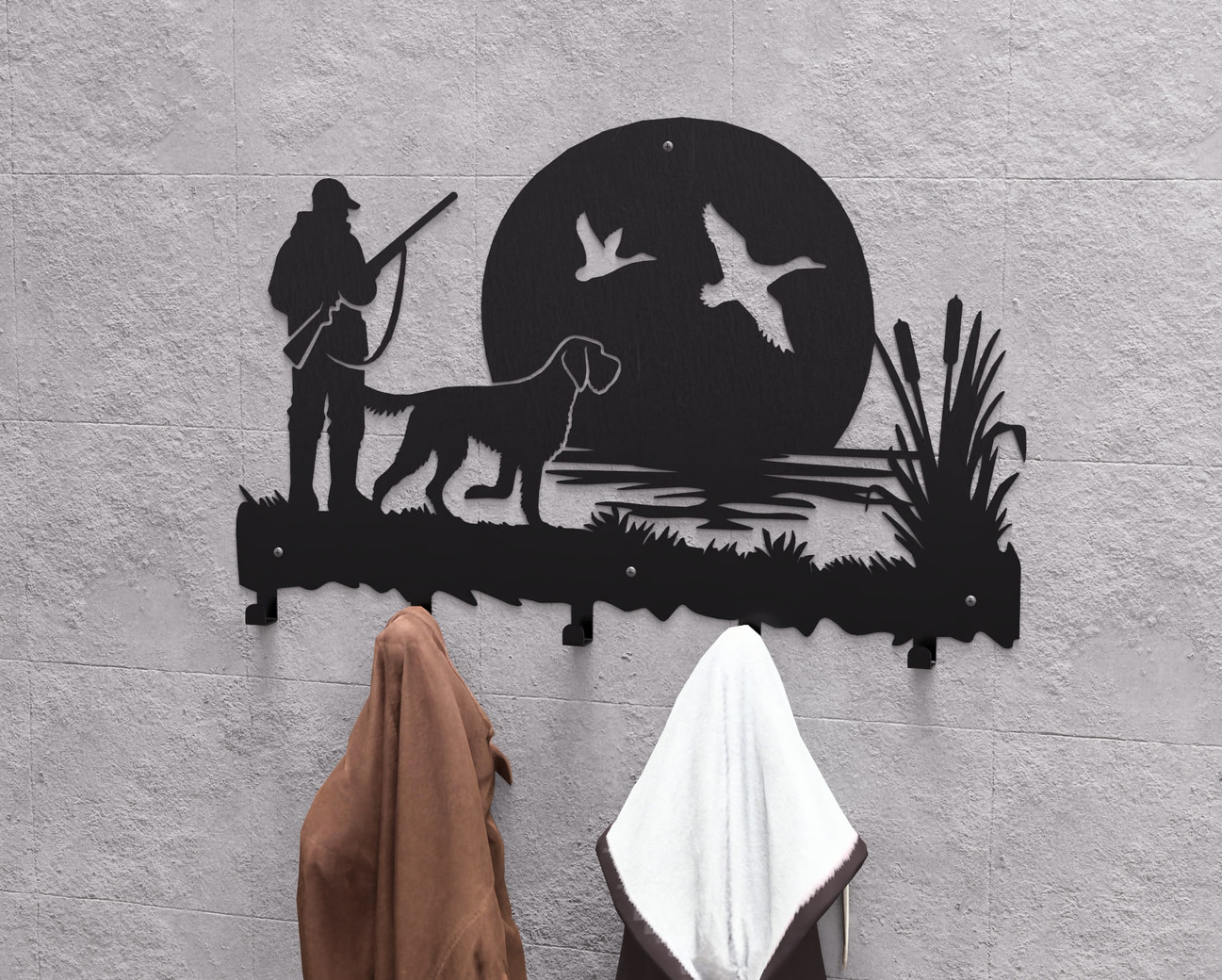 Duck Hunting Wall-Mounted Coat Rack. DXF, SVG files for plasma, laser cutting. Wall Coatrack