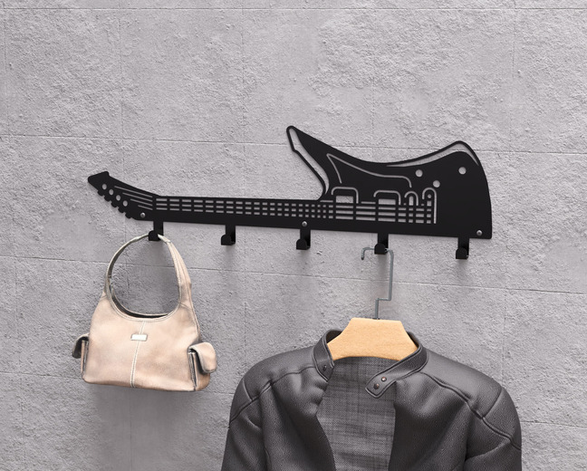 Electric Guitar Wall-Mounted Coat Rack. DXF, SVG files for plasma, laser cutting. Wall Coat Rack