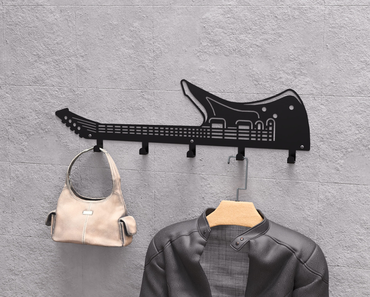 Electric Guitar Wall-Mounted Coat Rack. DXF, SVG files for plasma, laser cutting. Wall Coat Rack
