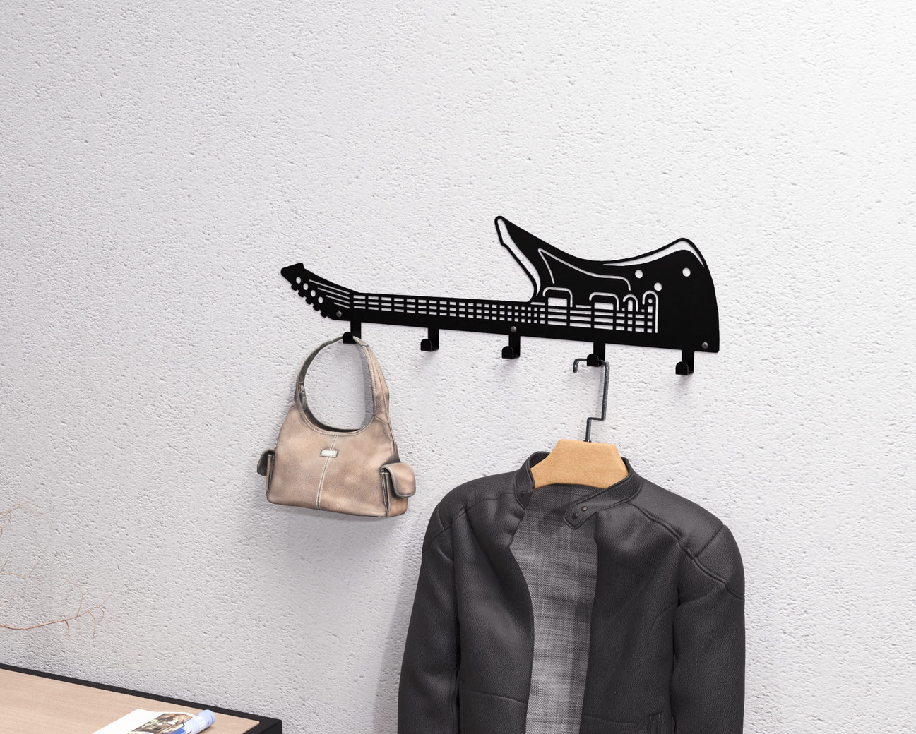 Electric Guitar Wall-Mounted Coat Rack. DXF, SVG files for plasma, laser cutting. Wall Coat Rack. Фото 4