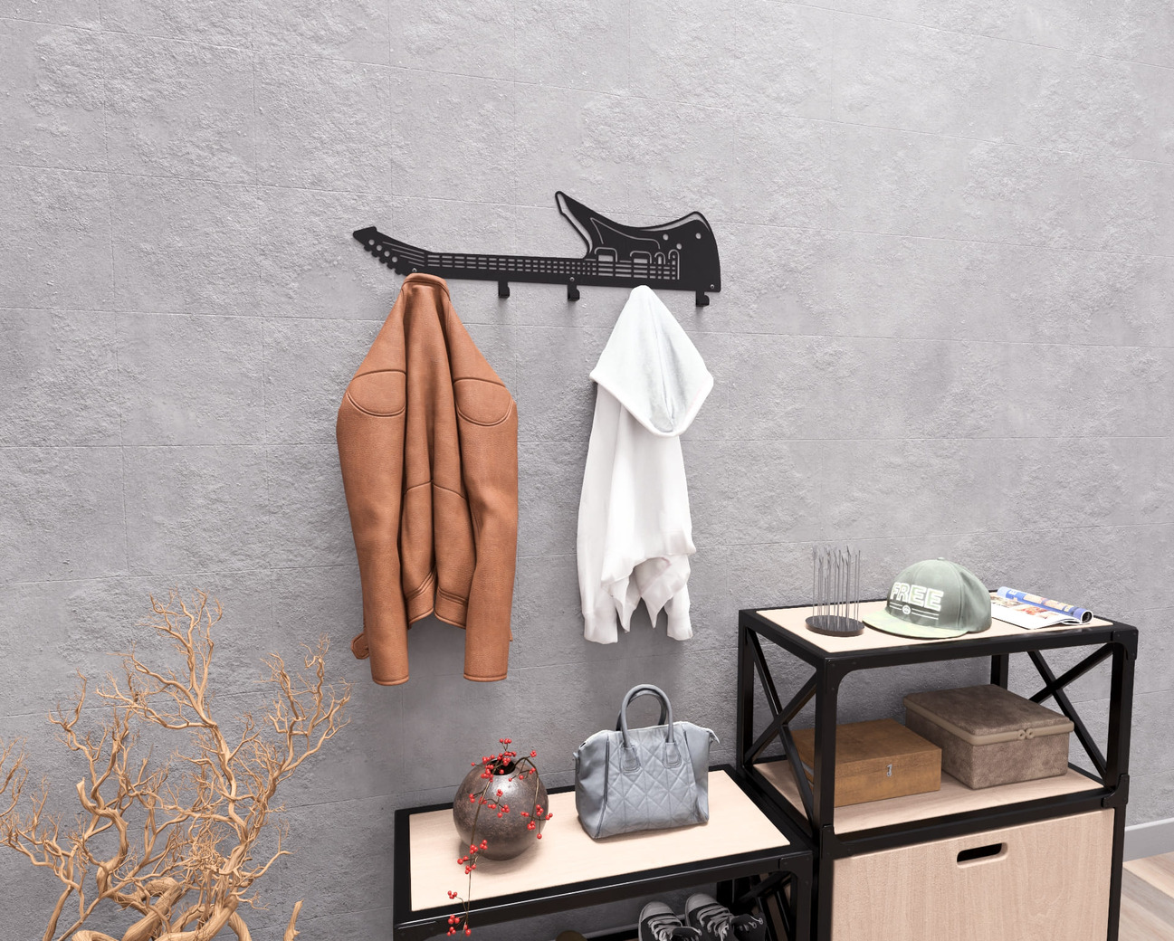 Electric Guitar Wall-Mounted Coat Rack. DXF, SVG files for plasma, laser cutting. Wall Coat Rack. Фото 8