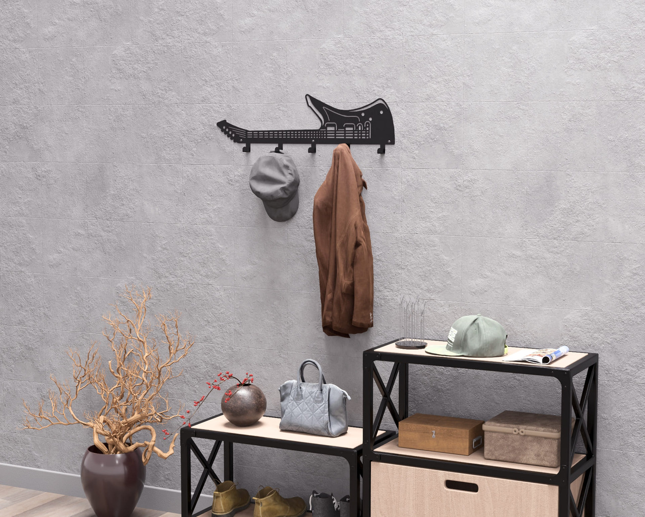 Electric Guitar Wall-Mounted Coat Rack. DXF, SVG files for plasma, laser cutting. Wall Coat Rack. Фото 6