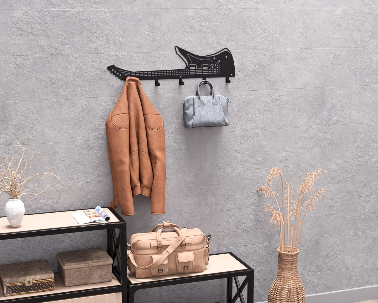 Electric Guitar Wall-Mounted Coat Rack. DXF, SVG files for plasma, laser cutting. Wall Coat Rack. Фото 7
