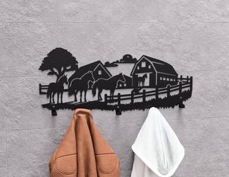 Farm Wall-Mounted Coat Rack V1. DXF, SVG files for plasma, laser cutting. Wall Coat Rack