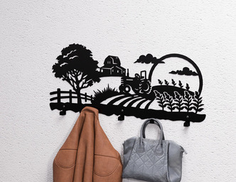 Farm Wall-Mounted Coat Rack V2. DXF, SVG files for plasma, laser cutting. Wall Coat Rack