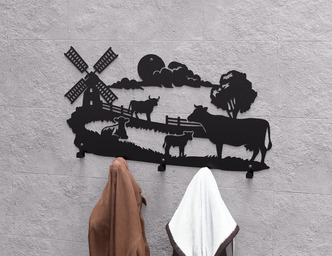Farm Wall-Mounted Coat Rack V3. DXF, SVG files for plasma, laser cutting. Wall Coat Rack