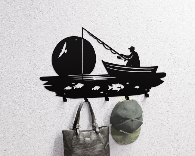Fishing Wall-Mounted Coat Rack V1. DXF, SVG files for plasma, laser cutting. Wall Coat Rack