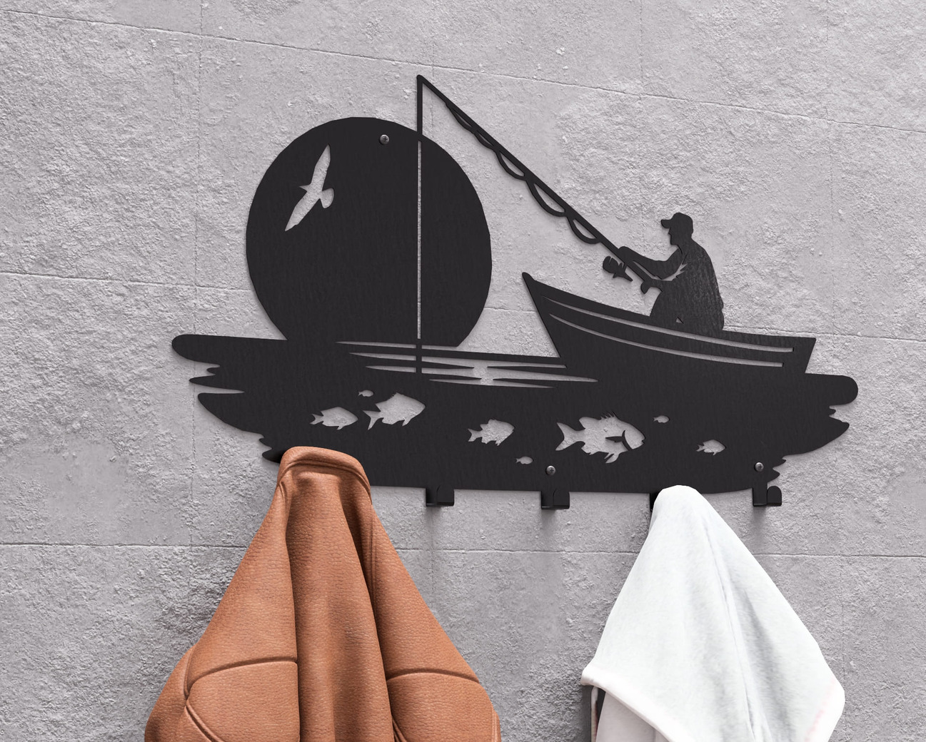 Fishing Wall-Mounted Coat Rack V1. DXF, SVG files for plasma, laser cutting. Wall Coat Rack. Фото 2