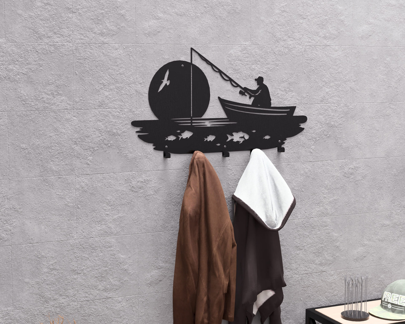 Fishing Wall-Mounted Coat Rack V1. DXF, SVG files for plasma, laser cutting. Wall Coat Rack. Фото 5