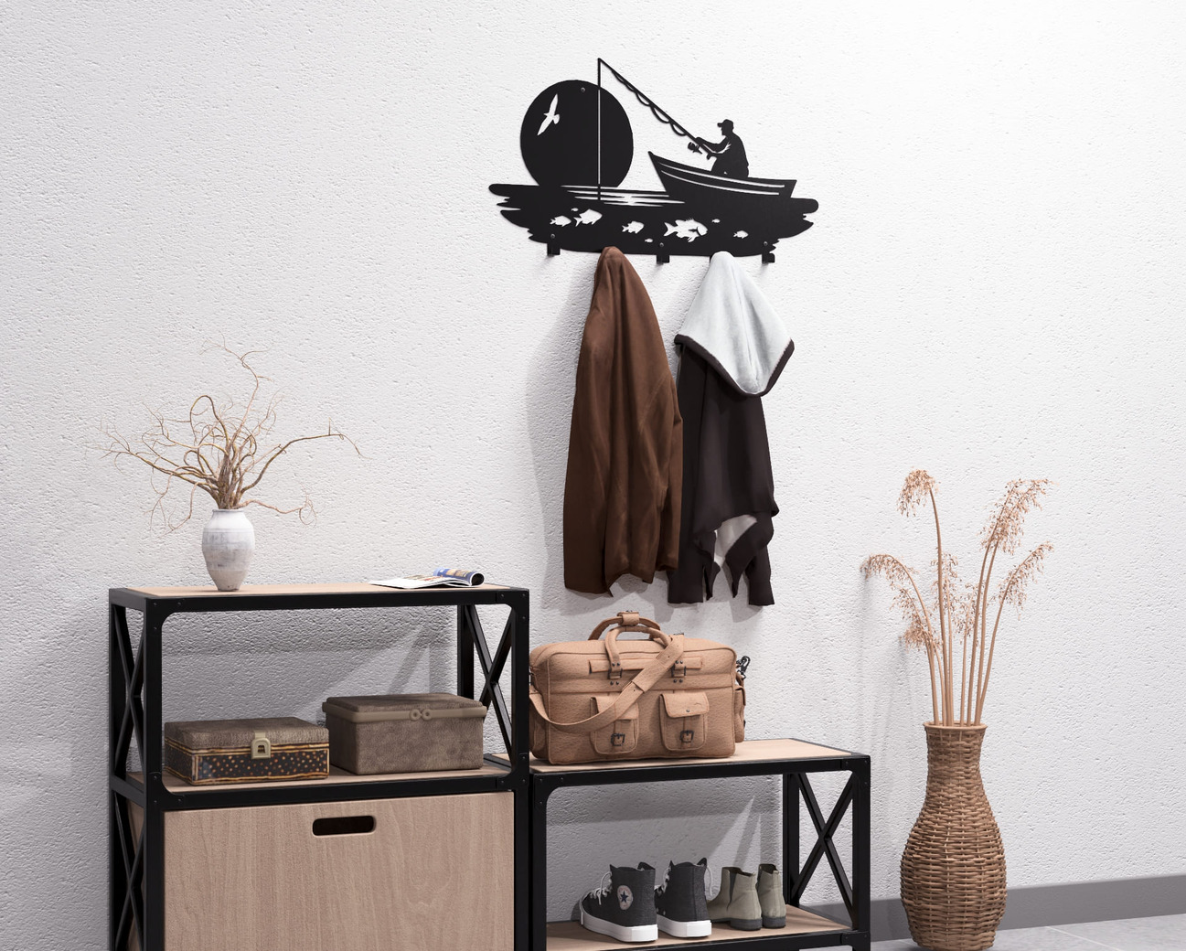Fishing Wall-Mounted Coat Rack V1. DXF, SVG files for plasma, laser cutting. Wall Coat Rack. Фото 6