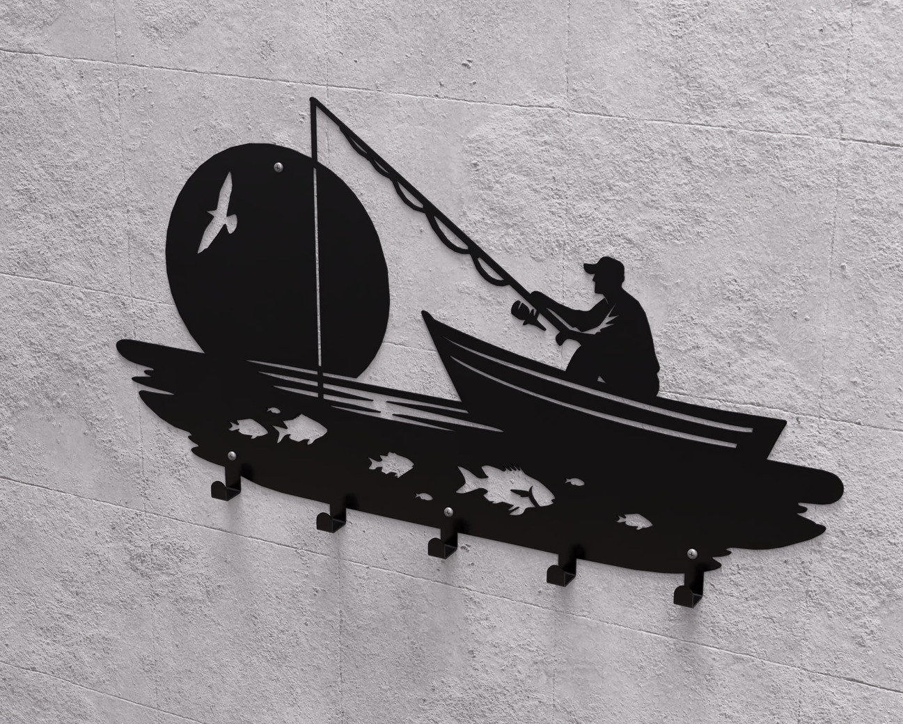 Fishing Wall-Mounted Coat Rack V1. DXF, SVG files for plasma, laser cutting. Wall Coat Rack. Фото 8