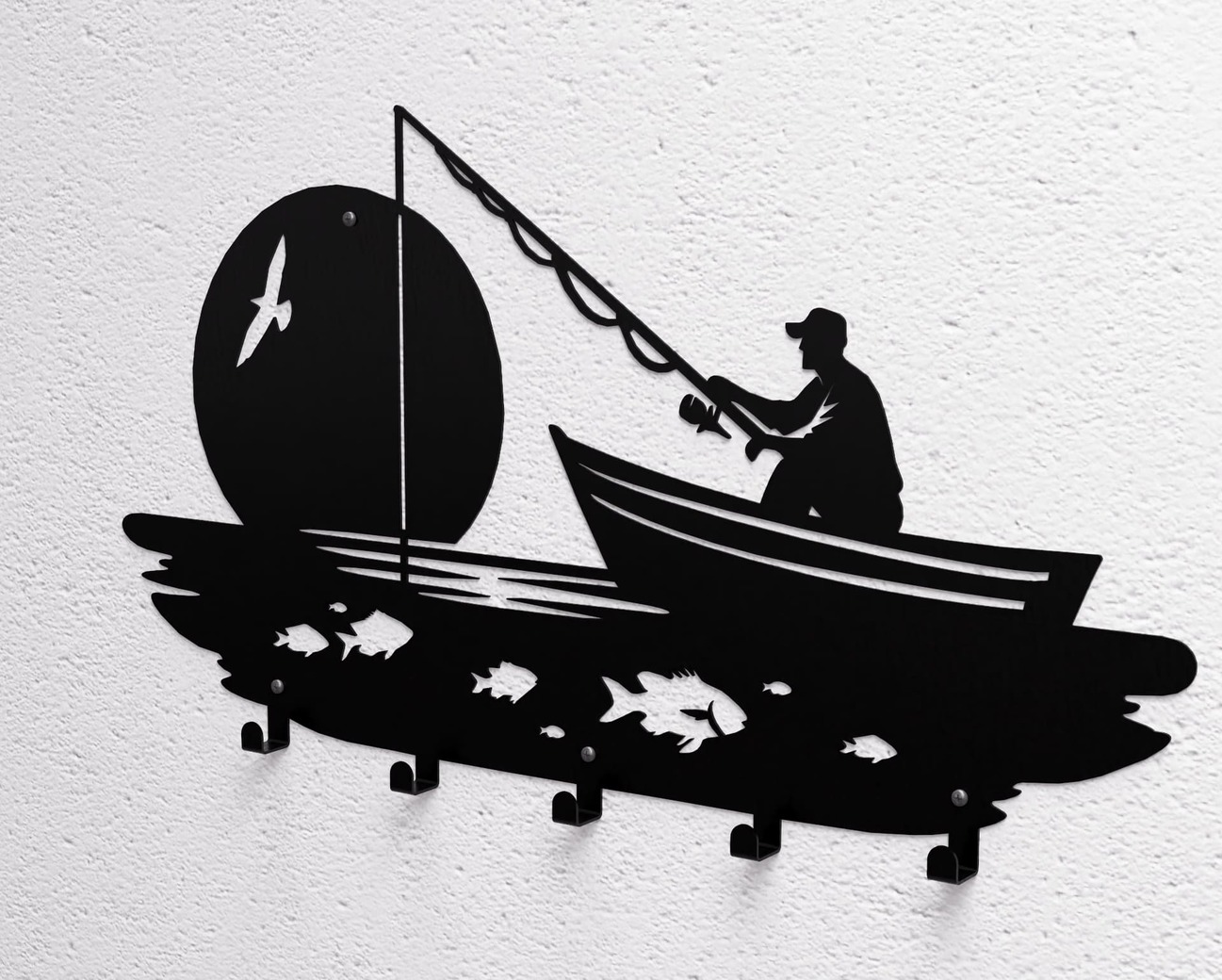 Fishing Wall-Mounted Coat Rack V1. DXF, SVG files for plasma, laser cutting. Wall Coat Rack. Фото 9