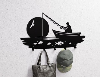 Fishing Wall-Mounted Coat Rack V1. DXF, SVG files for plasma, laser cutting. Wall Coat Rack