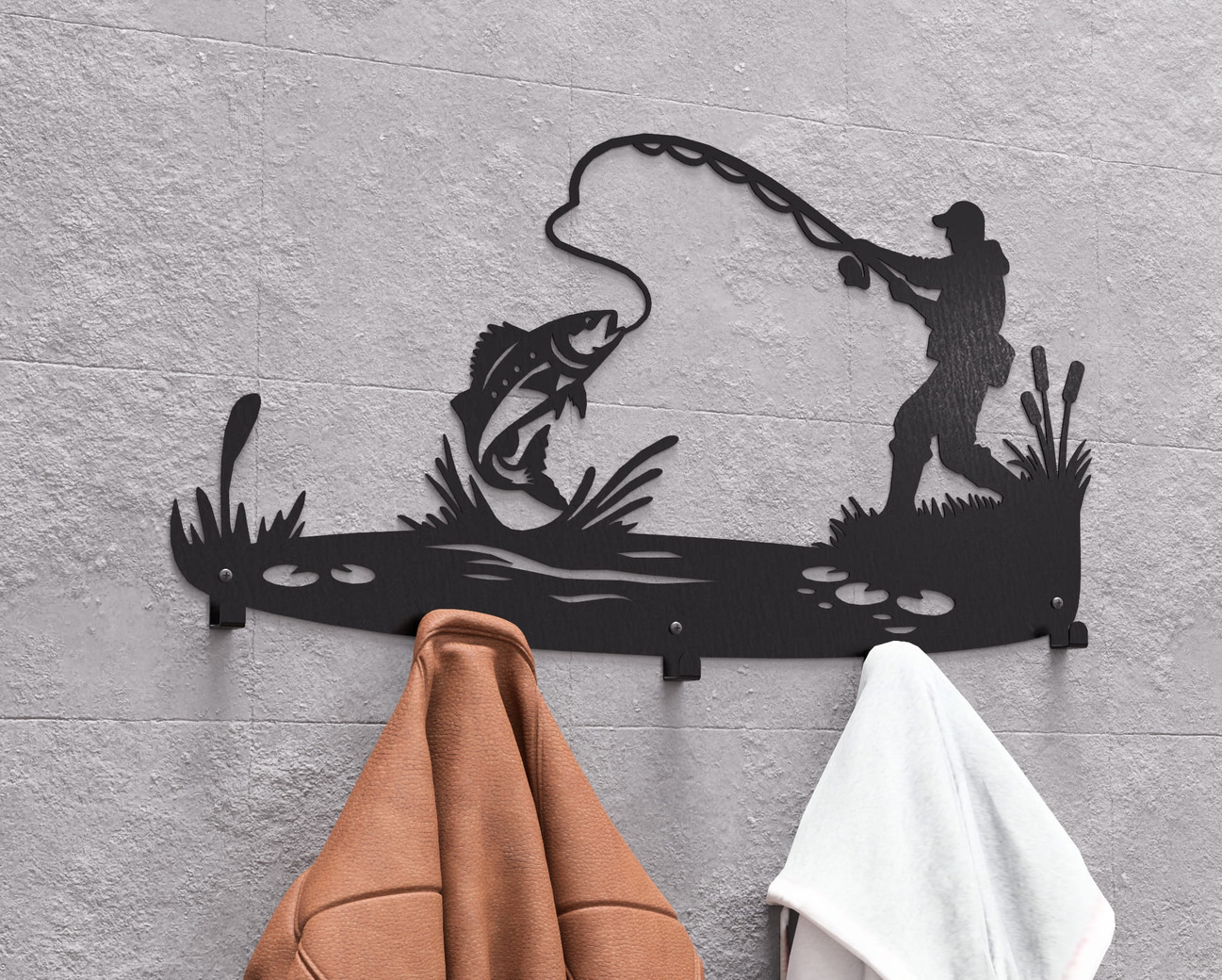 Fishing Wall-Mounted Coat Rack V2. DXF, SVG files for plasma, laser cutting. Wall Coat Rack. Фото 3