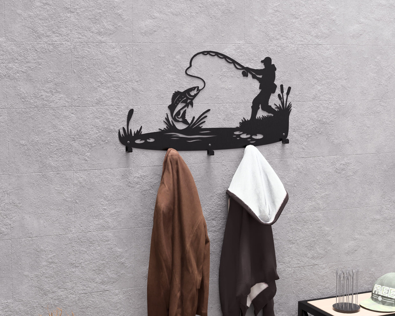 Fishing Wall-Mounted Coat Rack V2. DXF, SVG files for plasma, laser cutting. Wall Coat Rack. Фото 5