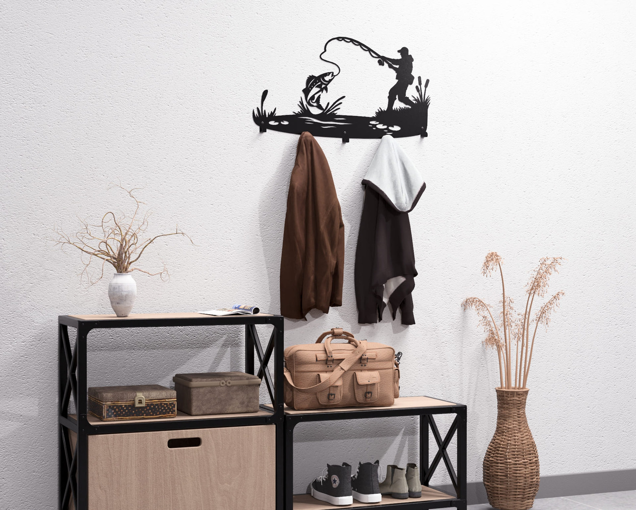 Fishing Wall-Mounted Coat Rack V2. DXF, SVG files for plasma, laser cutting. Wall Coat Rack. Фото 7