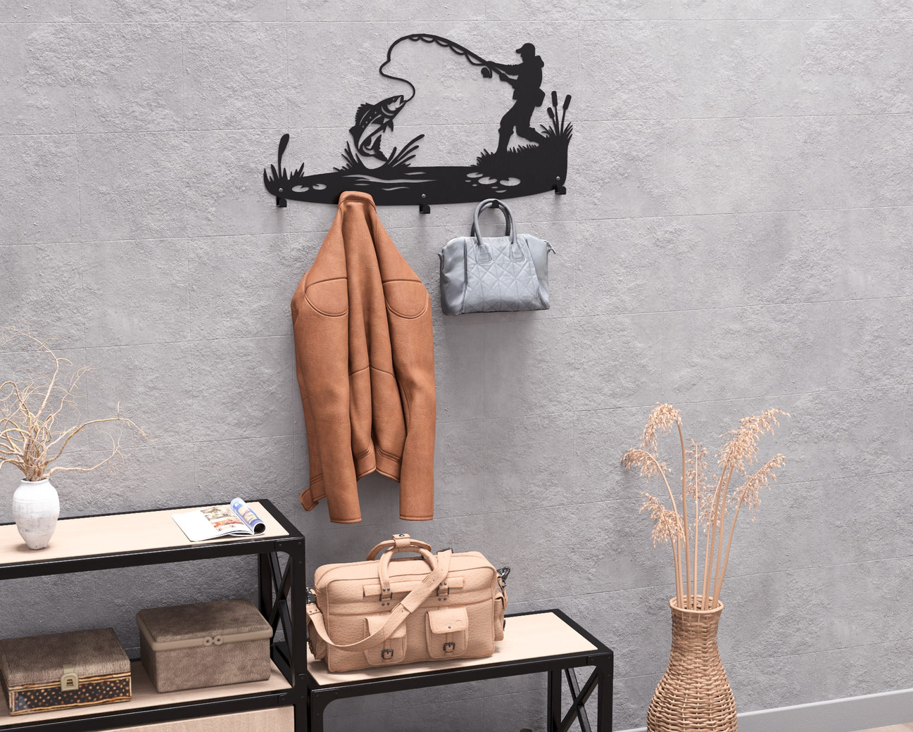 Fishing Wall-Mounted Coat Rack V2. DXF, SVG files for plasma, laser cutting. Wall Coat Rack. Фото 8