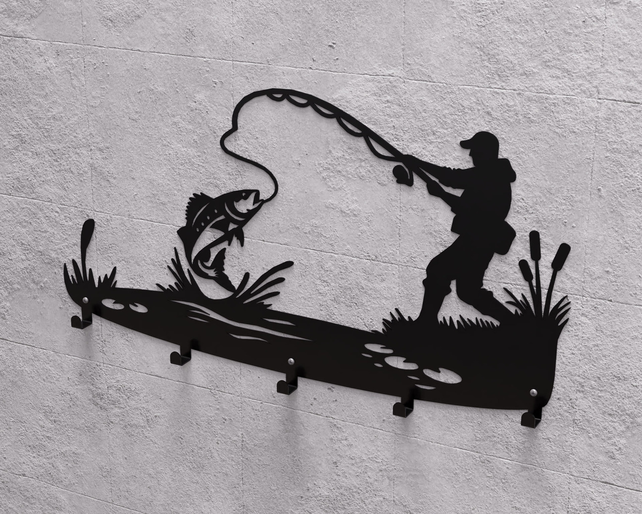 Fishing Wall-Mounted Coat Rack V2. DXF, SVG files for plasma, laser cutting. Wall Coat Rack. Фото 10