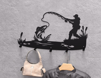 Fishing Wall-Mounted Coat Rack V2. DXF, SVG files for plasma, laser cutting. Wall Coat Rack