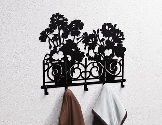 Flower Pots Wall-Mounted Coat Rack. DXF, SVG files for plasma, laser cutting. Wall Coat Rack