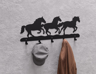 Herd of Horses Wall-Mounted Coat Rack. DXF, SVG files for plasma, laser cutting. Wall Coat Rack