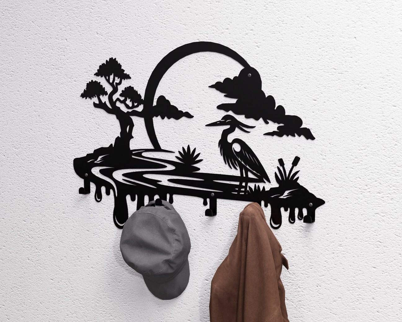 Heron Wall-Mounted Coat Rack. DXF, SVG files for plasma, laser cutting. Wall Coat Rack