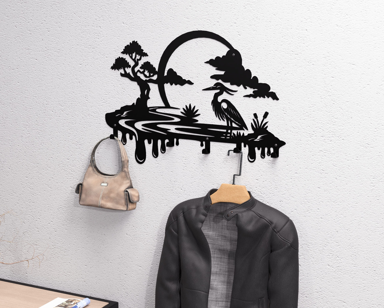 Heron Wall-Mounted Coat Rack. DXF, SVG files for plasma, laser cutting. Wall Coat Rack. Фото 2