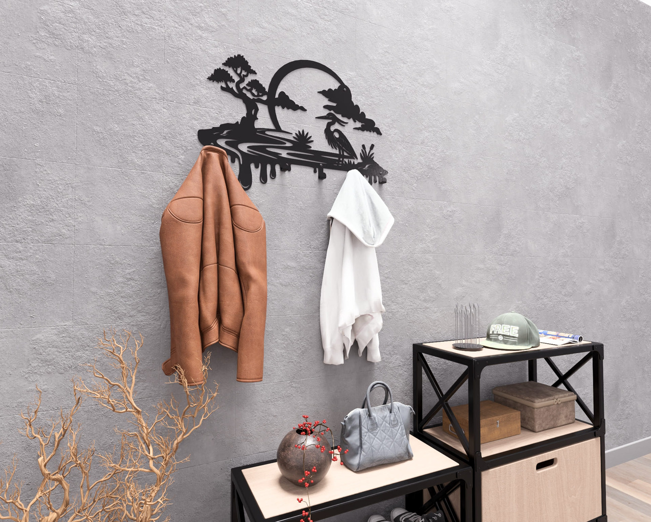 Heron Wall-Mounted Coat Rack. DXF, SVG files for plasma, laser cutting. Wall Coat Rack. Фото 4