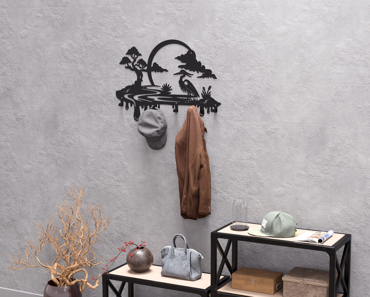 Heron Wall-Mounted Coat Rack. DXF, SVG files for plasma, laser cutting. Wall Coat Rack. Фото 7
