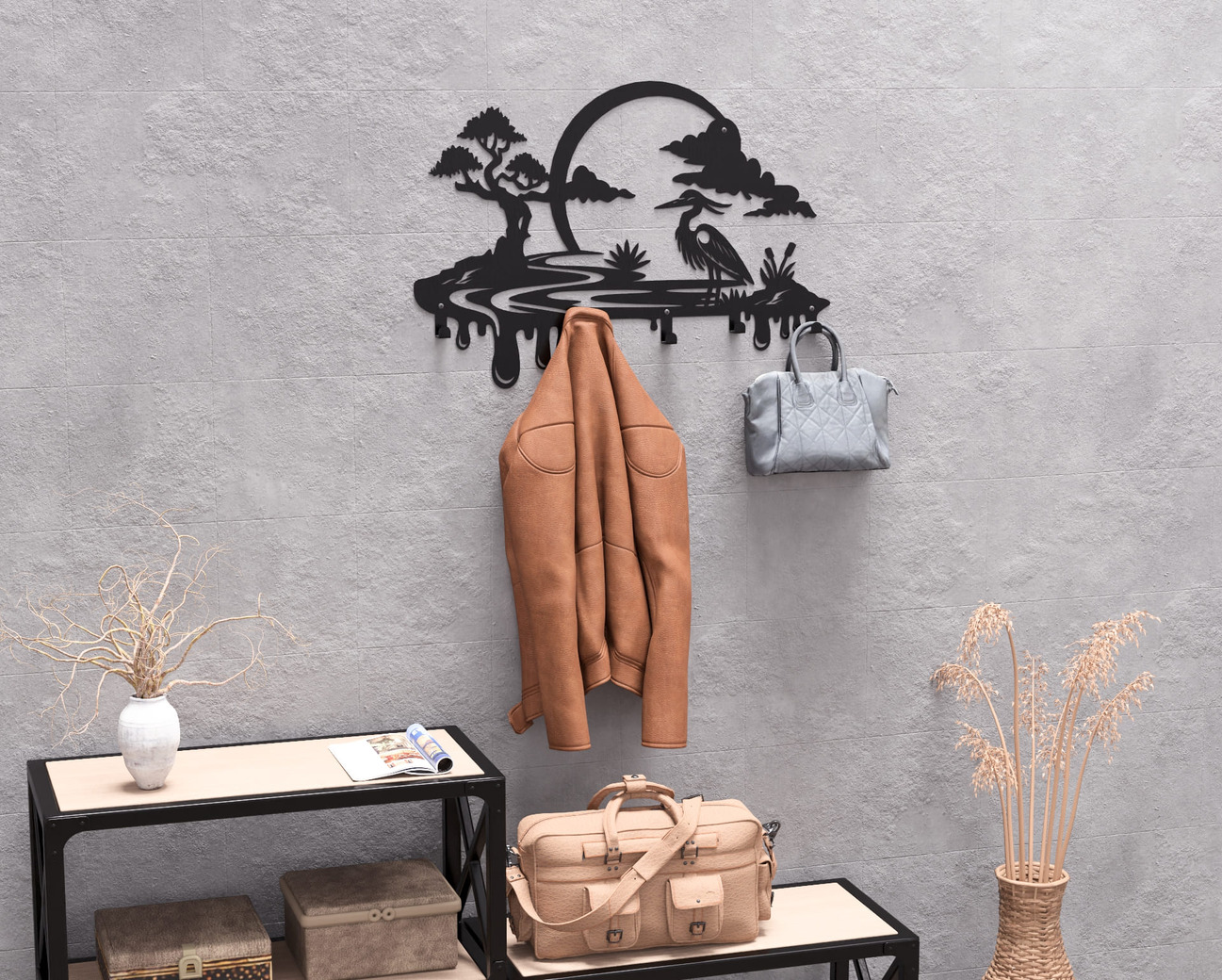 Heron Wall-Mounted Coat Rack. DXF, SVG files for plasma, laser cutting. Wall Coat Rack. Фото 8