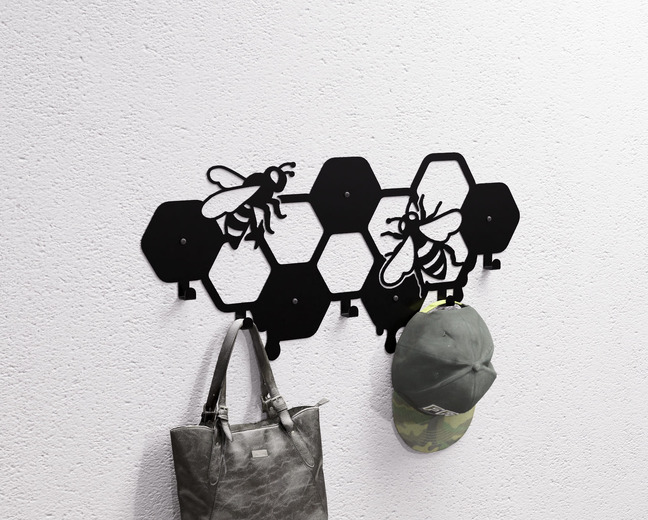 Honeycomb Wall-Mounted Coat Rack. DXF, SVG files for plasma, laser cutting. Wall Coat Rack
