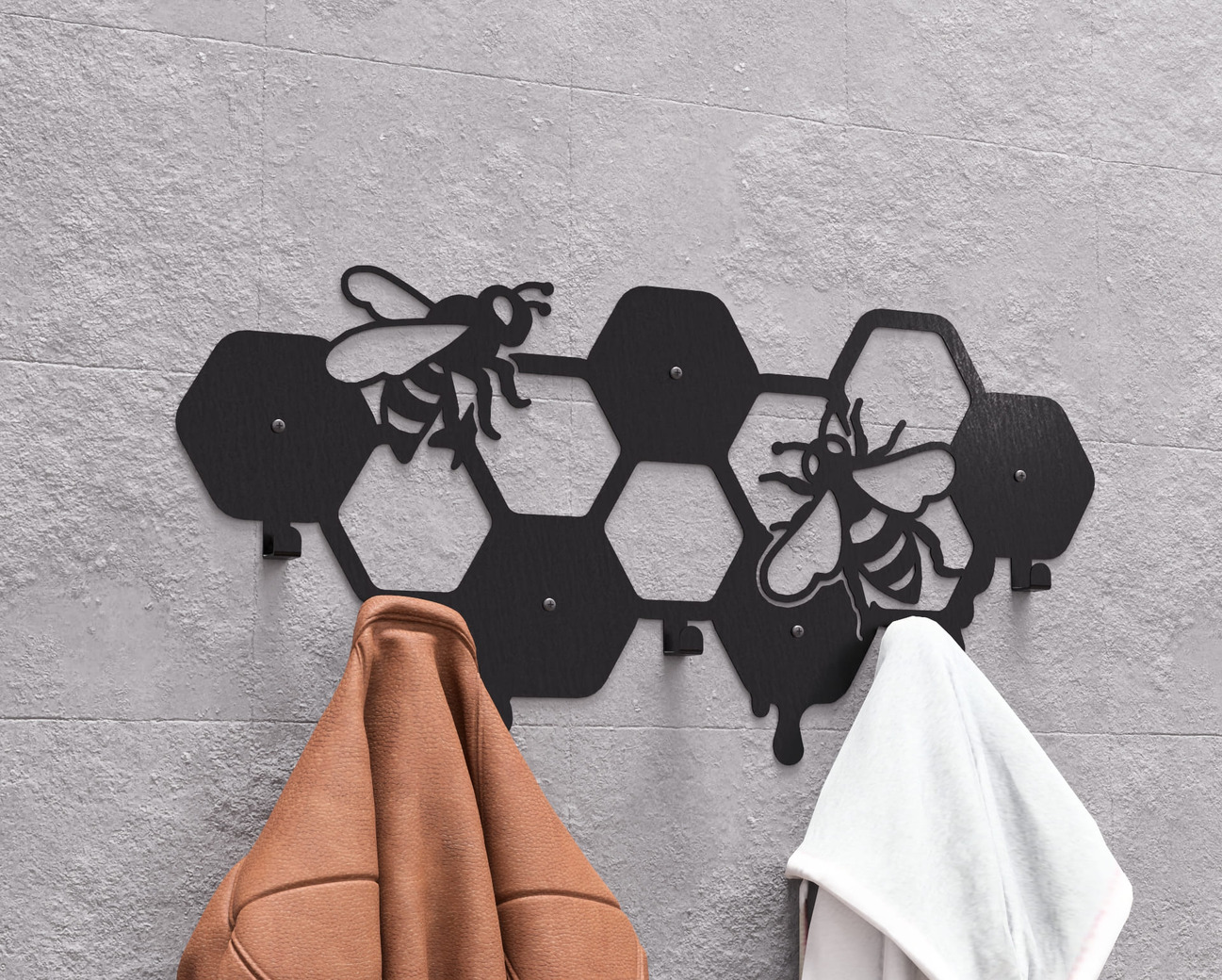 Honeycomb Wall-Mounted Coat Rack. DXF, SVG files for plasma, laser cutting. Wall Coat Rack. Фото 2
