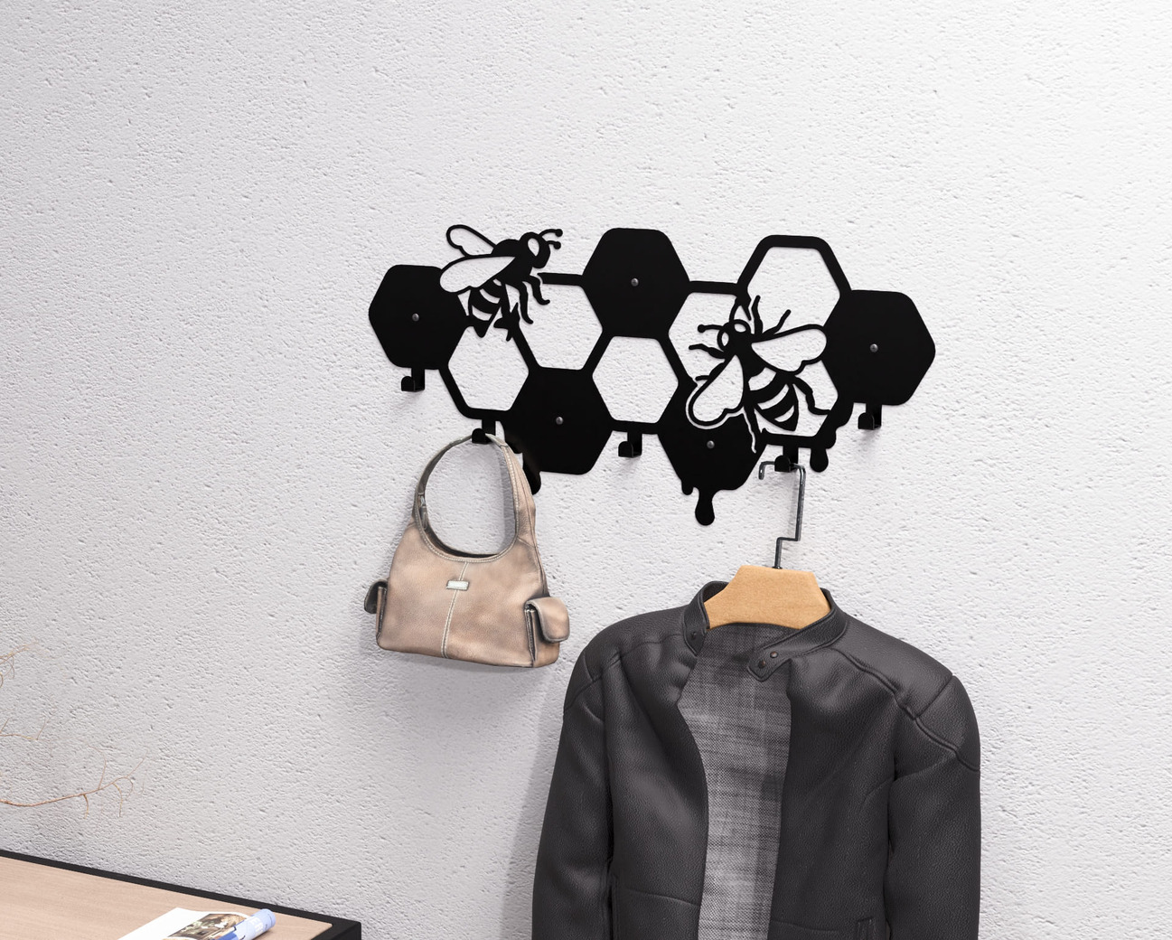 Honeycomb Wall-Mounted Coat Rack. DXF, SVG files for plasma, laser cutting. Wall Coat Rack. Фото 3