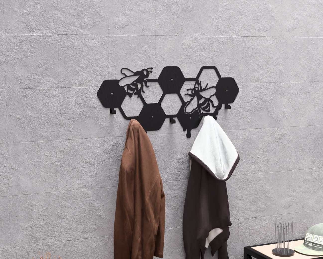 Honeycomb Wall-Mounted Coat Rack. DXF, SVG files for plasma, laser cutting. Wall Coat Rack. Фото 5