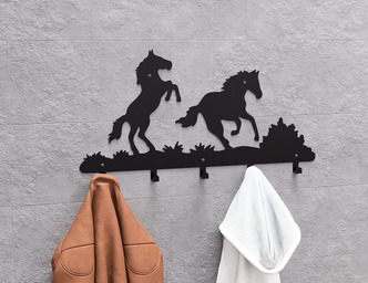 Horses Wall-Mounted Coat Rack. DXF, SVG files for plasma, laser cutting. Wall Coat Rack