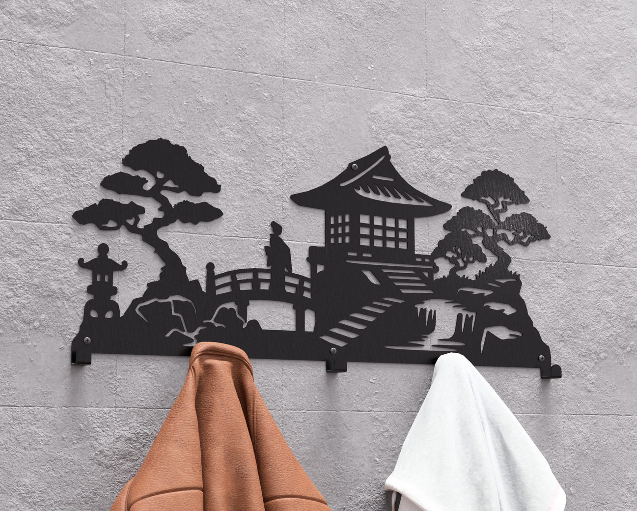Japanese Garden Wall-Mounted Coat Rack V1. DXF, SVG files for plasma, laser cutting. Wall Coat Rack. Фото 3