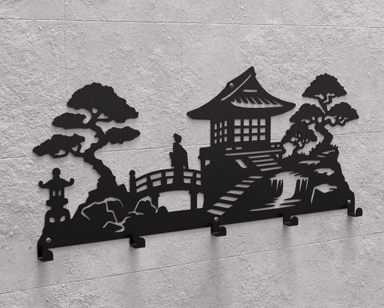 Japanese Garden Wall-Mounted Coat Rack V1. DXF, SVG files for plasma, laser cutting. Wall Coat Rack. Фото 11