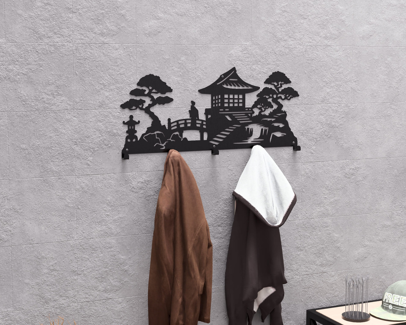 Japanese Garden Wall-Mounted Coat Rack V1. DXF, SVG files for plasma, laser cutting. Wall Coat Rack. Фото 4