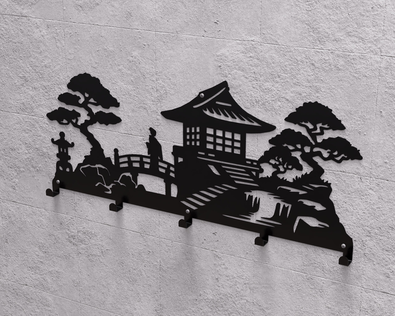 Japanese Garden Wall-Mounted Coat Rack V1. DXF, SVG files for plasma, laser cutting. Wall Coat Rack. Фото 8